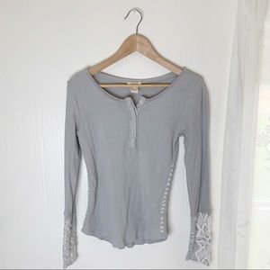 Sundance Grey Cream Embroidered Long Sleeve Top